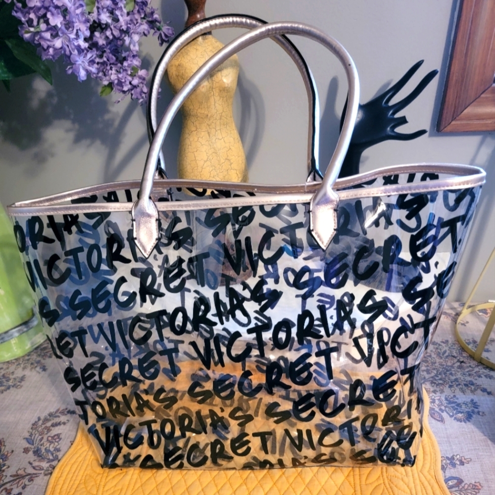 Victoria's Secret Printed Bag w/Gold Trim and Strap Handles